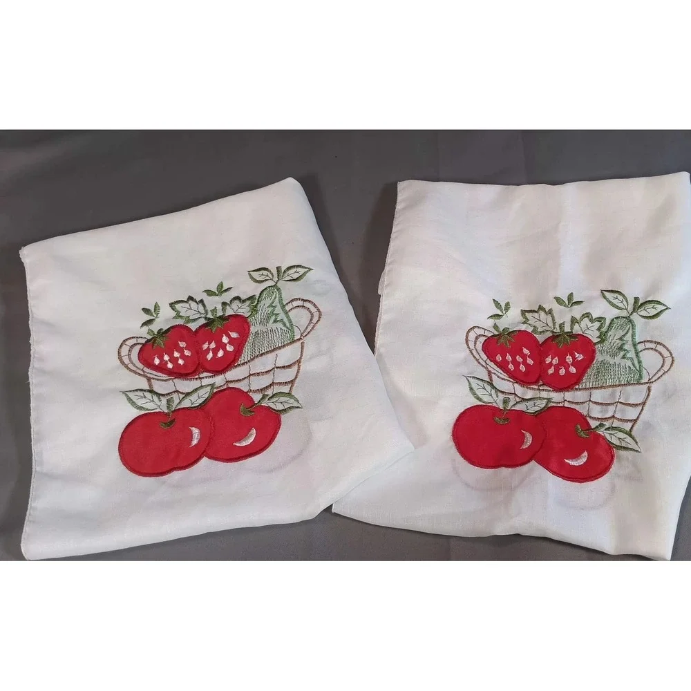 2 pc Embroidery swag kitchen Curtains 34x60 fruit red farmhouse countrycore